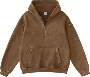 เสื้อฮู้ดดี้ผ้าฝ้ายแท้ 100% หนัก 350GSM แบบซิปครึ่งตัว มีกระเป๋าซิปที่แขนและกระเป๋าค้างคาว - Product Image 6