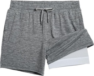 Shorts de course 2 en 1 pour hommes, 100% coton et élasthanne/polaire, short de sport de 5 pouces avec poches zippées, shorts d'entraînement à séchage rapide pour hommes - Product Image 1