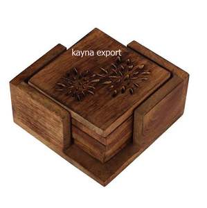 Ensemble de 4 sous-verres ronds en bois de qualité supérieure pour la maison moderne Ensemble de 4 sous-verres en bois durables pour les cafés et les bureaux - Product Image 6