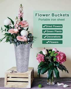 Modern Rustic Home & Garden Decor Farmhouse-Style Galvanized Metal French Flower <b>Bucket</b> <b>Tin</b> Vase Holder with Distinctive Design - Product Image 3
