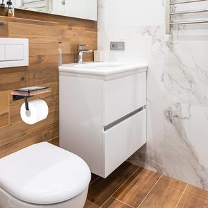 Porte-papier hygiénique en bois avec étagère, support mural, porte-rouleau de papier hygiénique, support avec étagère pour téléphone - Product Image 5