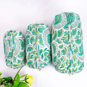 กระเป๋าเดินทางเครื่องสำอางความจุขนาดเล็ก/กลาง/ใหญ่มีซิปปิดแบบบล็อกมือพิมพ์ลายแนววินเทจทนทานต่อน้ำเป็นมิตรต่อสิ่งแวดล้อม - Product Image 2