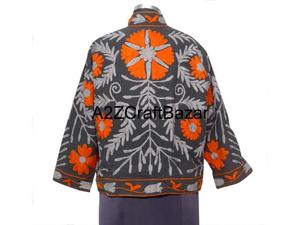 Women's Winter Jacket With Indian Suzani Embroidery Floral Pattern Duck Fabric Cotton Filled <b>Coat</b> With Robe Gift For Her - Product Image 5