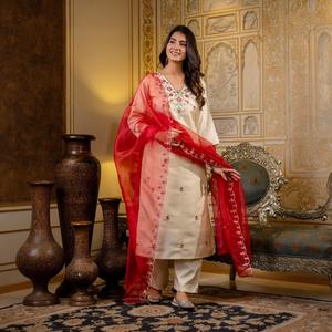 Indian Manufacture Women Embroidered <b>Silk</b> Blend Straight <b>Kurta</b> for Daily Wear or Festivals Available for Wholesale Supply - Product Image 1