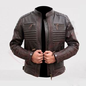 Streetwear homme vintage col montant veste en cuir marron manteau moto PU simili cuir broderie vêtements d'extérieur d'hiver - Product Image 1