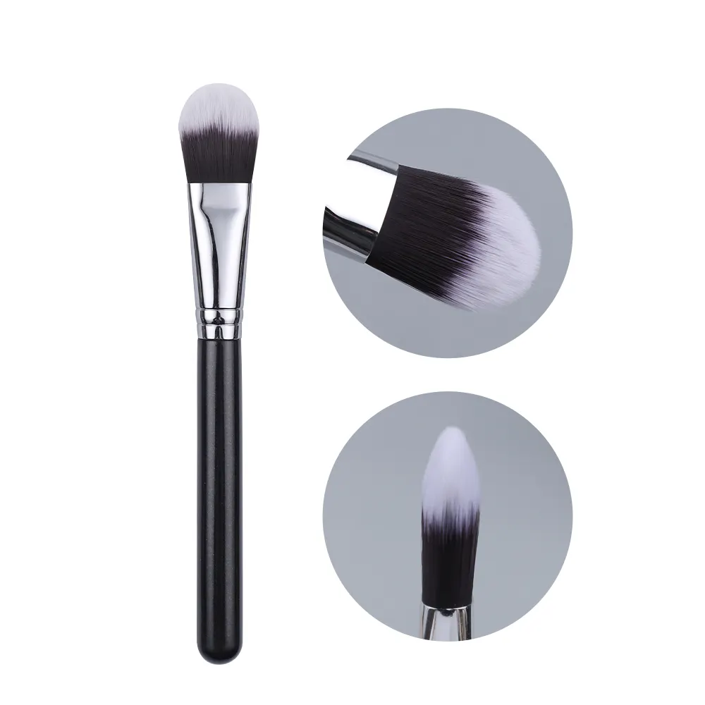 New Flat Tongue Shaped Single Foundation Brush High Quality Black Wooden Handle Private Label Cosmetic Brush Wholesale