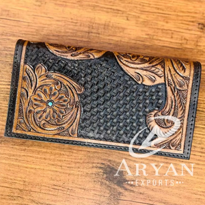 Nueva cartera tallada a mano de cuero de vaca, carteras florales de cuero plegable, diseño de cuero con herramientas para mujer, Cartera de cuero genuino - Product Image 1