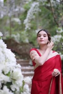 Meilleures ventes Designer Rangoli SILk Vêtements ethniques Saree rouge Exclusif Fantaisie Dernière fête de mariage Porter les plus vendus Femmes Filles - Product Image 3