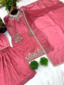 Hot Selling Classy <strong>Latest</strong> Golden Wedding <strong>Wear</strong> Heavy Faux Georgette With Sequence Work Top Duppta and Sharara <strong>Suit</strong> for Women