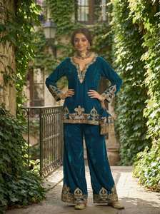 Ethnic Breathable Comfort Quick Dry Georgette <b>Silk</b> <b>Fabric</b> Chain Stitched Print Work Salwar Kameez Set Weddings Parties All - Product Image 6