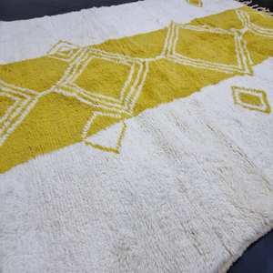 Yellow and White Color Zigzag Pattern Designer Carpets Hand Block <b>Print</b> Pattern Dhurries for Home Living Room and <b>Bedroom</b> Decor - Product Image 4