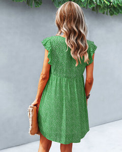 Vestido de Chifón con Estampado Floral y Cuello en V, Personalizado, Talla Grande, Sexy, Casual, con Volantes, Manga Corta, Decoración con Patrón de Princesa - Product Image 3