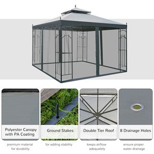 Gazebo en métal d'extérieur avec moustiquaire, auvent à double niveau pour jardin et patio - Product Image 2