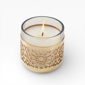 Portavelas de Vidrio y Metal Dorado con Banda Decorativa Floral Mandala para una Elegante Decoración de Mesa - Product Image 1