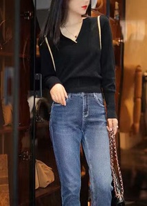 Women O-Neck Knitted Sweater <b>Long</b> <b>Sleeve</b> Solid Color Casual Winter Autumn <b>Top</b> <b>Black</b> - Product Image 3