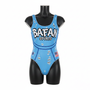 ชุดว่ายน้ำวันพีซสีน้ำเงิน ผ้าโพลีเอสเตอร์ผสมสแปนเด็กซ์ 220 GSM พรีเมียม พิมพ์ลายโลโก้แบบซับลิเมชั่น สำหรับผู้หญิง แบบสั่งทำ - Product Image 1