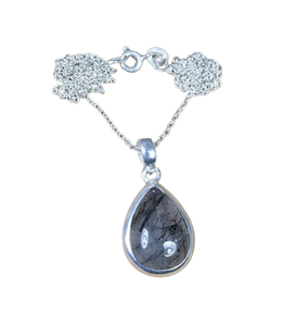 Poire Forme Designer Pendentif Cadeau Pour Elle À La Main Noir Rutile Mode Pendentif 925 En Argent Sterling Pierres Précieuses Pendentif Bijoux - Product Image 1