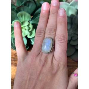 Reda Galvan Oval <b>Moonstone</b> & Sterling Silver <b>Ring</b> Size 5.75 Rhodium Plated Fine Jewelry - Product Image 2