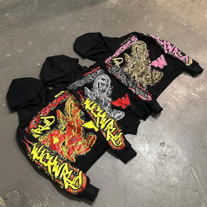 Venta al por mayor pulóver hombres mujeres moda serigrafía sudaderas con capucha Cruz gráfico manga larga Y2k Goth sudadera Streetwear chaqueta - Product Image 1