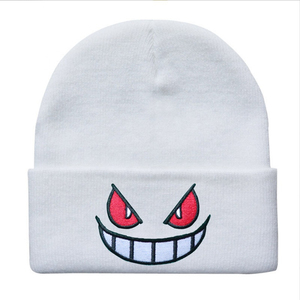 Nuevos sombreros de punto bordados con ojos rojos y boca grande de dibujos animados con logotipo personalizado, gorro estampado al por mayor 2025 - Product Image 6