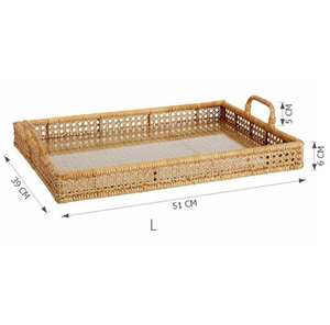 Nouvelle arrivée 2023 ensemble de 2 plateaux de service du rotin naturel écologique de la meilleure qualité avec surface en verre pour la décoration de la cuisine - Product Image 3