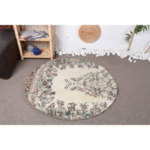 Alfombra de lana turca Vintage azul Beige clásica, 4x4 pies, tejido plano, respetuoso con el medio ambiente, alfombra de comedor, respaldo de látex, Patchwork - Product Image 1