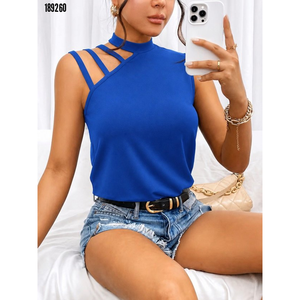 Blusa de Viscosa para Mujer con Detalle de Tirantes en los Hombros y Cuello Semi-Alto, 38348 - Azul - Product Image 1