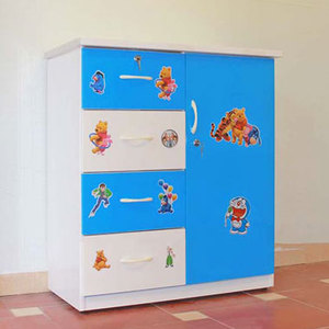 Blue and White Children's Durable Plastic 1-Door 4-Compartment Standing Type Wardrobe Clothing Organizer for Kids - Product Image 1