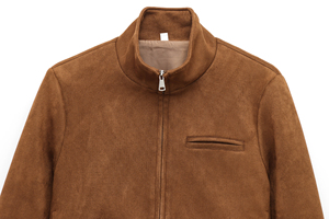 Color marrón manga larga cremallera Fly Stand Collar Casual moda chaqueta para mujer - Product Image 3