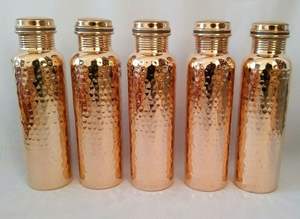 Bouteille d'eau en cuivre pur à 100 %, finition martelée, bouteille de santé ayurvédique, étanche et sans BPA, gourde de sport, flacon laqué - Product Image 3