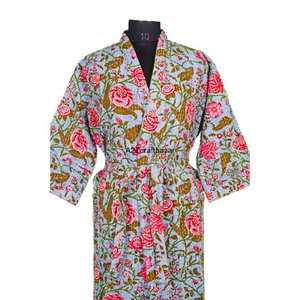 Kimono Largo para Mujer, Étnico, Tradicional, Floral, Colorido, 100% Algodón, Transpirable, Ecológico, Tela Kantha, Estilo Vintage, para Invierno - Product Image 3