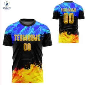 เสื้อฟุตบอลผู้ชาย INDEX APPAREL แบบซับลิเมชั่น คอกลม แขนสั้น สีน้ำเงิน-เหลืองไล่เฉด ระบายเหงื่อได้ดี ทรงแอธเลติก - Product Image 1