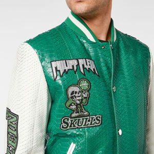 2025 chaqueta de bombardero de béisbol de cuero con logotipo bordado personalizado para hombre, chaqueta universitaria transpirable de lana y algodón con cuello levantado y cierre de cremallera - Product Image 6