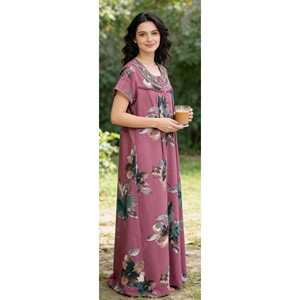 Chemise de nuit longue confortable pour femme Alpine, imprimée, en tissu tissé, manches courtes, longueur intégrale avec poche latérale, taille XL - pour usage domestique - Product Image 4