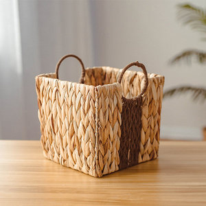 Boîte carrée pour aliments et fruits, écologique, style bohème, avec poignées, fabriquée en jacinthe d'eau naturelle et en herbe de mer, OEM ODM - Product Image 5