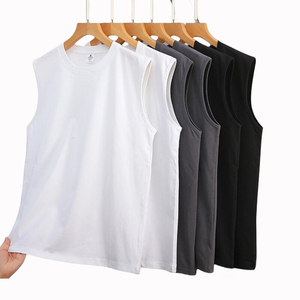 Vintage 100% Cotton <b>Men's</b> Gym <b>Singlet</b> Sleeveless Compression Crop Workout Tank Top O-Neck Solid 160g Breathable Knitted Casual - Product Image 1
