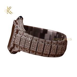 Montre-bracelet de luxe en acier inoxydable avec fermoir caché à bouton-poussoir carré de 41 mm, sertie de diamants en moissanite - Product Image 2