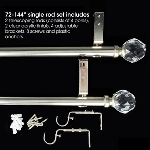 Tringle à rideaux en cristal argenté avec finition en métal Ensemble de poteaux de draperie de fenêtre réglables avec supports de montage muraux durables - Product Image 2