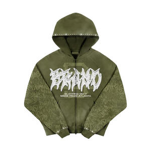 เสื้อฮู้ดซิปแบรนด์ Brando สำหรับผู้ชาย ทรงโอเวอร์ไซส์ สไตล์สตรีทแวร์ สีดำ พิมพ์โลโก้สีขาว แขนเสื้อแบบแร็กแลน เหมาะสำหรับใส่ในฤดูใบไม้ร่วง - Product Image 2