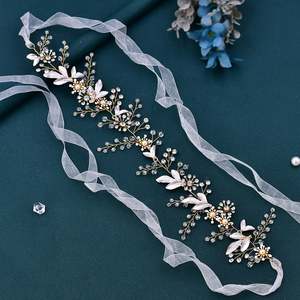 Bridella BHP294 <b>Gold</b> Rhinestone <b>Headband</b> with Pearl Crystal Flowers-Elegant Comfortable Fit for Weddings Proms & Formal Events - Product Image 2