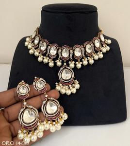 สร้อยคอแฟชั่นดีไซเนอร์จาก kundan สร้อยคอเพทายประกายออกแบบมาสำหรับผู้หญิงสาวๆสำหรับงานแต่งงานงานหมั้น - Product Image 2
