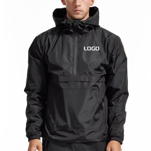 Veste coupe-vent à demi fermeture éclair personnalisée pour hommes capuche imperméable en polyester et nylon pour l'extérieur teinte dans la plaine style décontracté approvisionnement ODM & OEM - Product Image 1