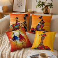 Housse de coussin décorative en polyester doux, motif femme batteuse tribale africaine, pour canapé