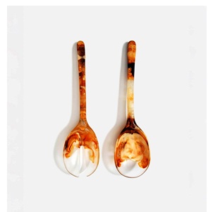 Ensemble de serveurs à salade en corne, bois naturel, petit, avec 2 spatules, durable, fait à la main, résistant au congélateur - Product Image 5