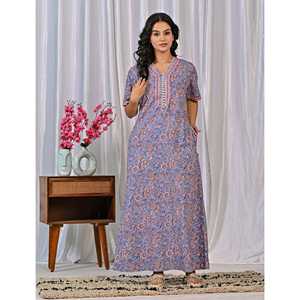 Vestido de Dormir 100% Algodón con Estampado Jaal Hecho a Mano, Camisón Suave Tejido con Diseño Floral y Botones, ODM 3XL para Damas de Honor - Product Image 3