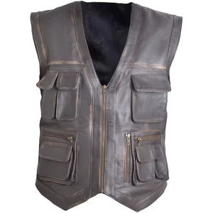 Chaleco de Motociclista Personalizado de Cuero Genuino, Estilo Exterior con Cuello en V, Completamente Resistente al Viento, Chaleco de Invierno con Diseño Personalizado - Product Image 1