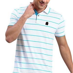 Polo à manches courtes en coton bicolore personnalisé pour homme avec logo brodé et tissu tricoté à motif solide avec col - Product Image 1