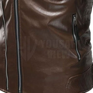 Veste en cuir PU marron pour homme, coupe ajustée, col rabattu, fermeture éclair, manches classiques, style automne - Product Image 6