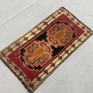 Tapis turc, tapis vintage 1,8x3,3 pieds, tapis oriental en laine rouge - Product Image 2