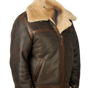 Wholesale Shearling <b>Sheepskin</b> Leather Winter Jacket Length <b>Coat</b> With Real Fur Collar Stylish Waterproof Autumn Jacket For Unisex - Product Image 2